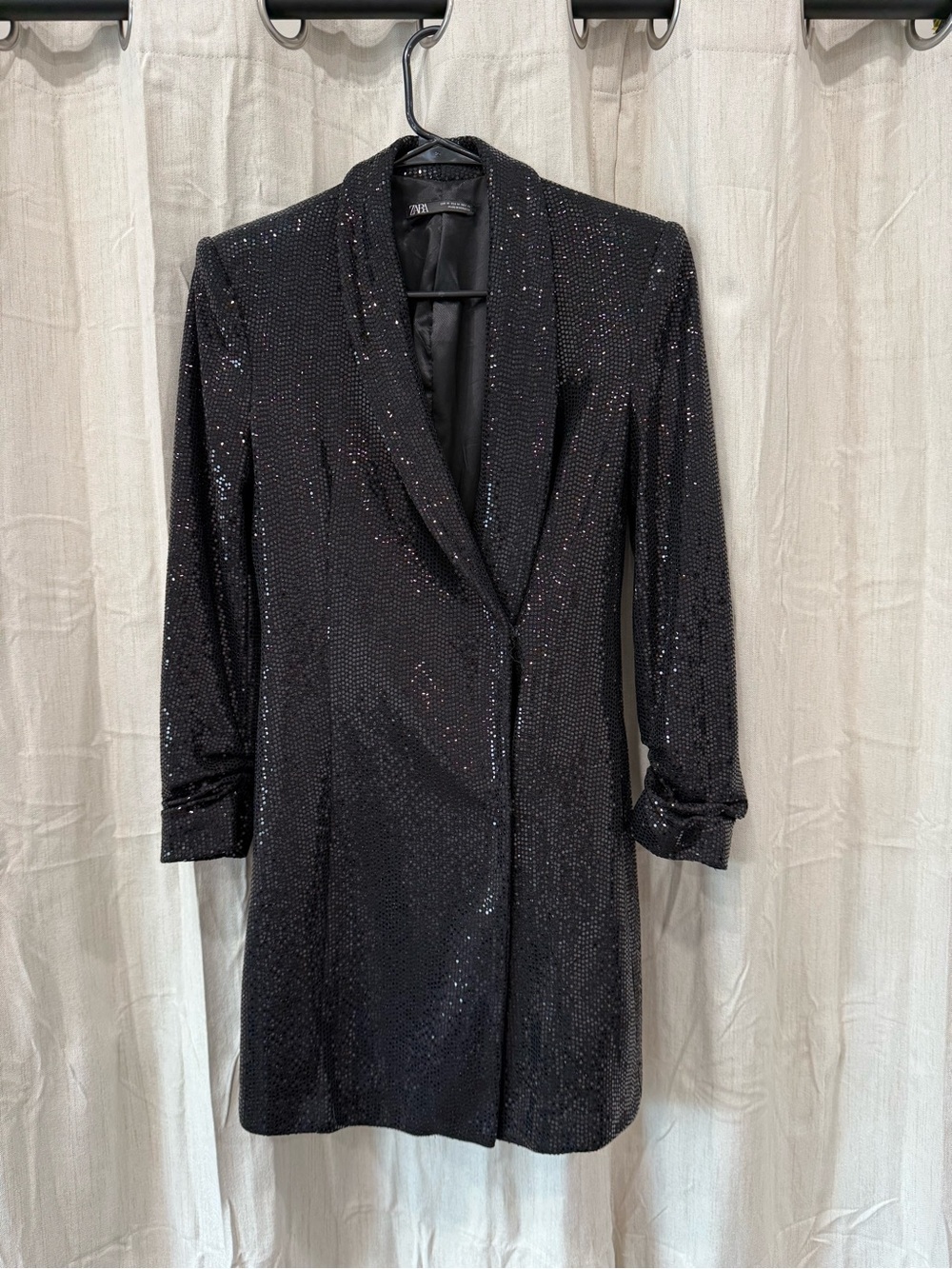 Zara Black Sequin Long Blazer Jacket Dress